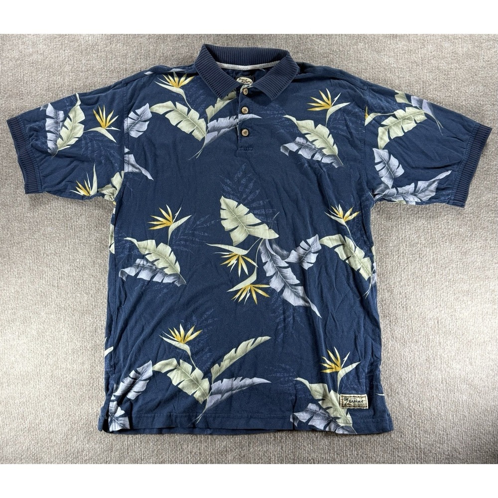 Vintage Tommy Bahama Hawaiian Polo Shirt Men Medium Blue Floral Tropical 90s